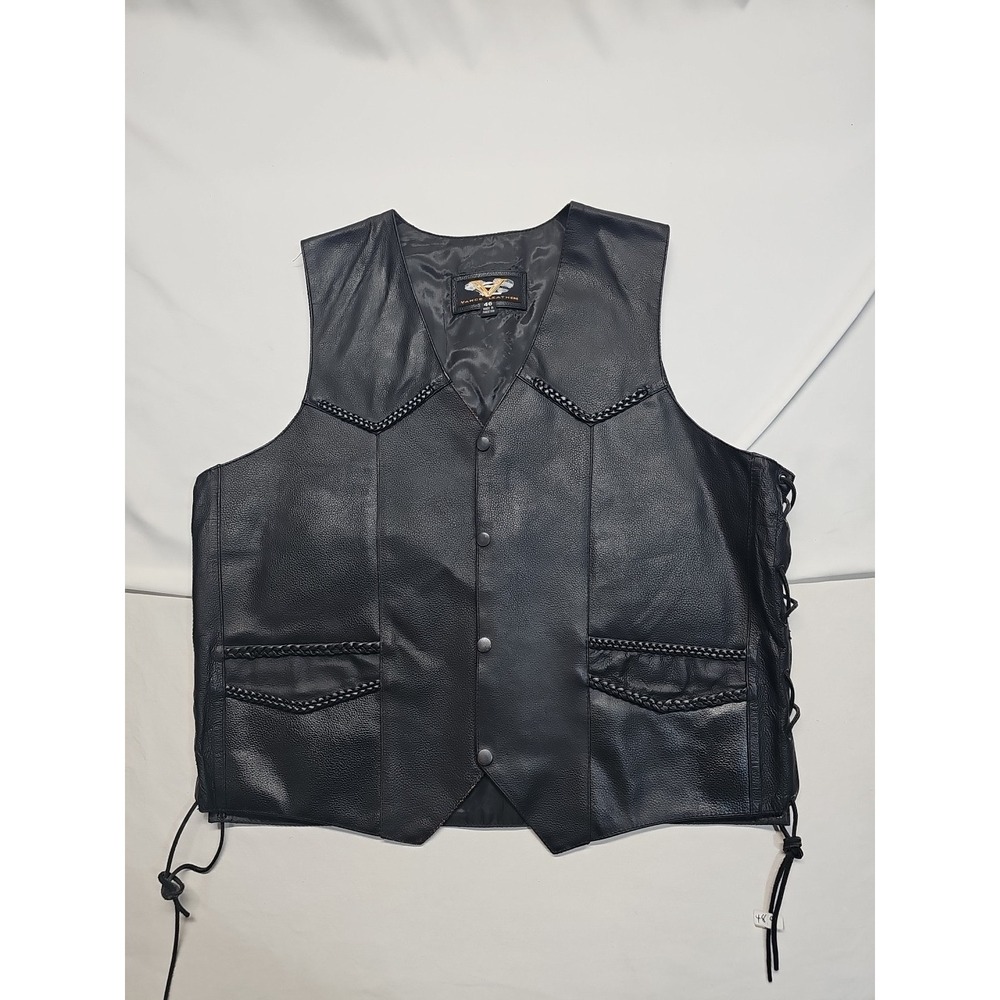 Vance Leather Vest Black Size 46 side laced Braded leather